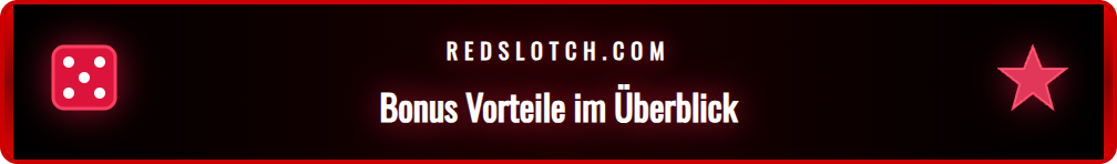 Grafische Darstellung der Vorteile des Redslot Willkommensangebots 2026.